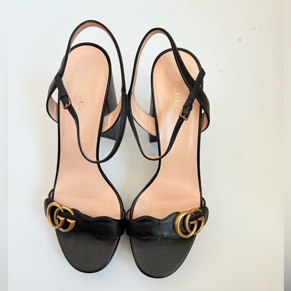 Gucci Black Leather Marmont GG Platform High Heel sandals EU 40.5 - Picture 2 of 12